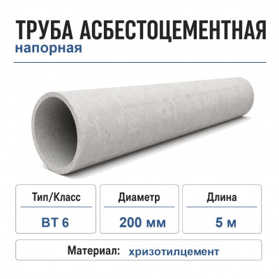 Труба асбестоцементная 200 мм, напорная 5 м (ВТ-6) Труба асбестоцементная 200 мм, напорная 5 м (ВТ-6)